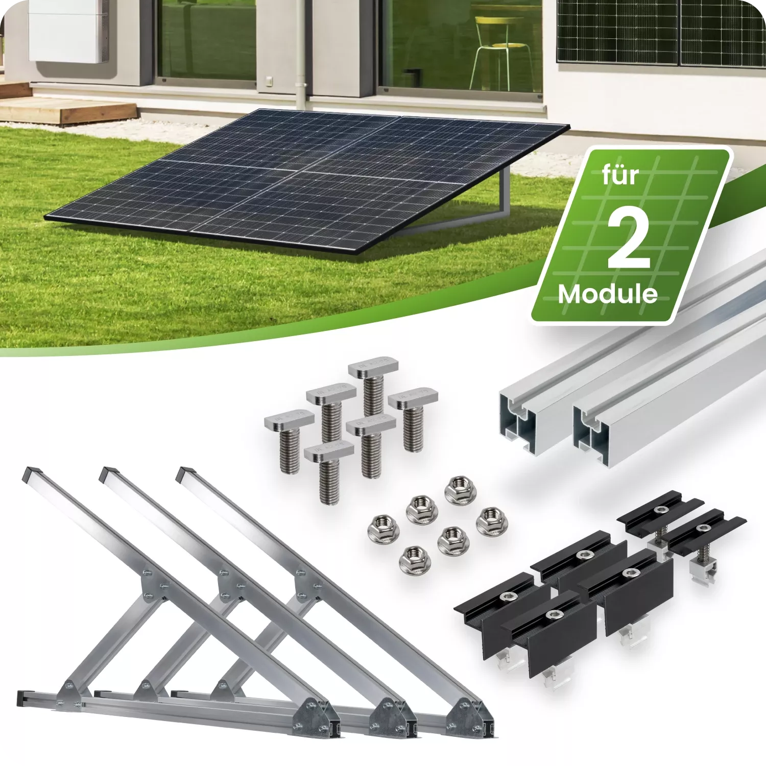 Juego de montaje para central eléctrica de balcón para jardín, tejado plano y pared.