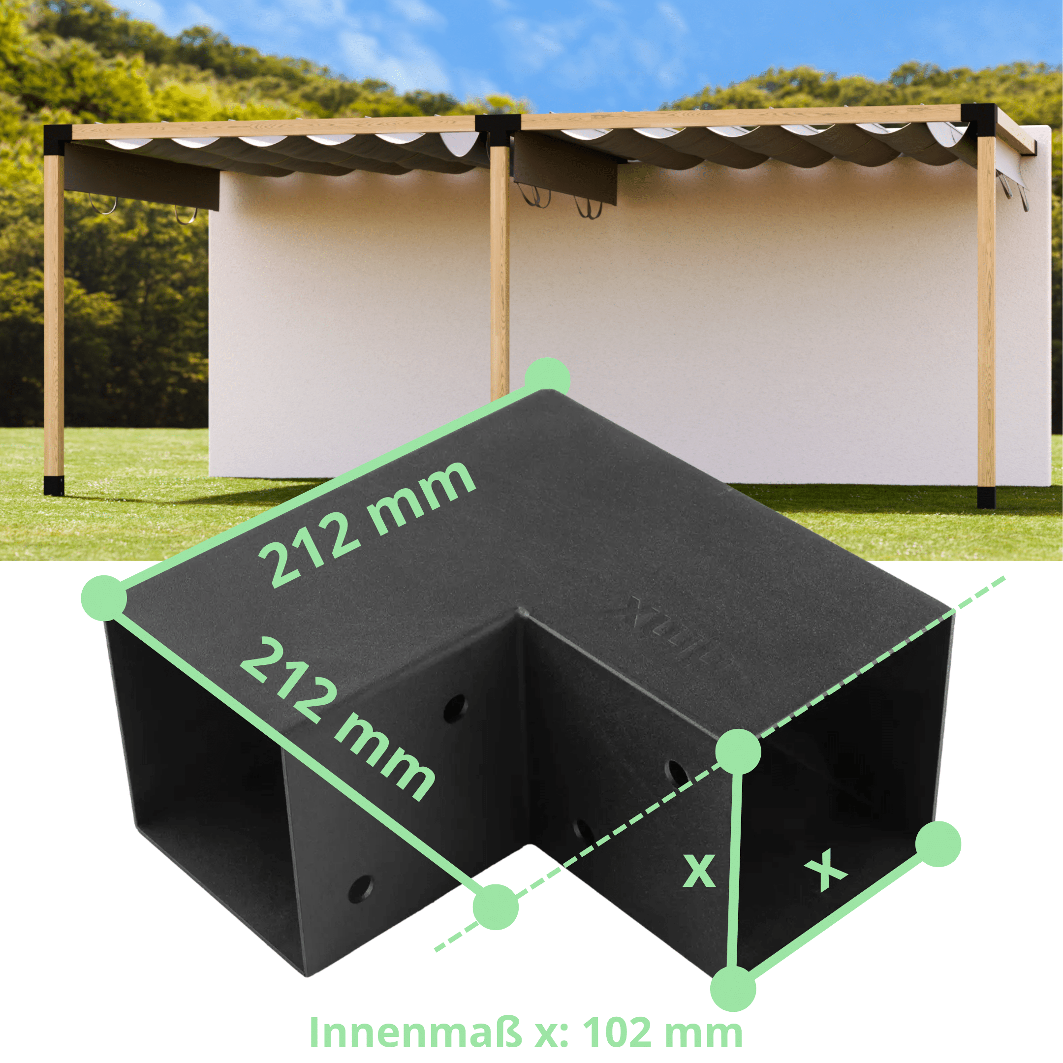 Dimensiones Conector de esquina en L Conector de poste Conector de viga Pérgola de bricolaje con conexión a pared