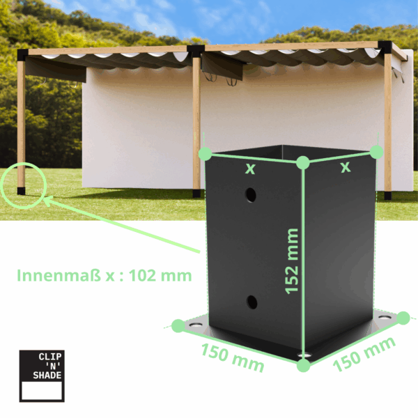 Instalación y dimensiones del zócalo de vigas para cubierta de pérgola o terraza 100x100 mm