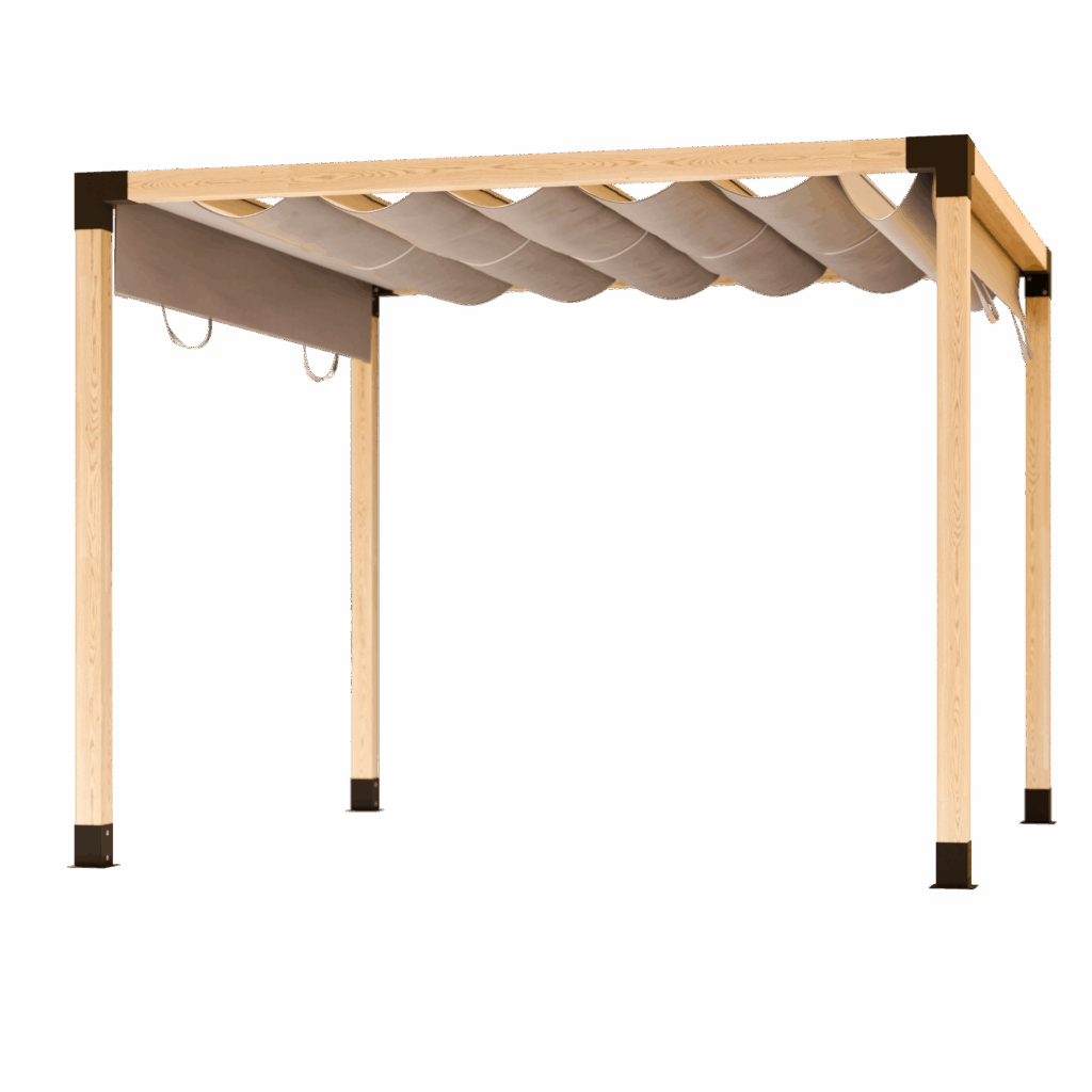 Cubierta de pérgola independiente con techo corredizo de tela 1