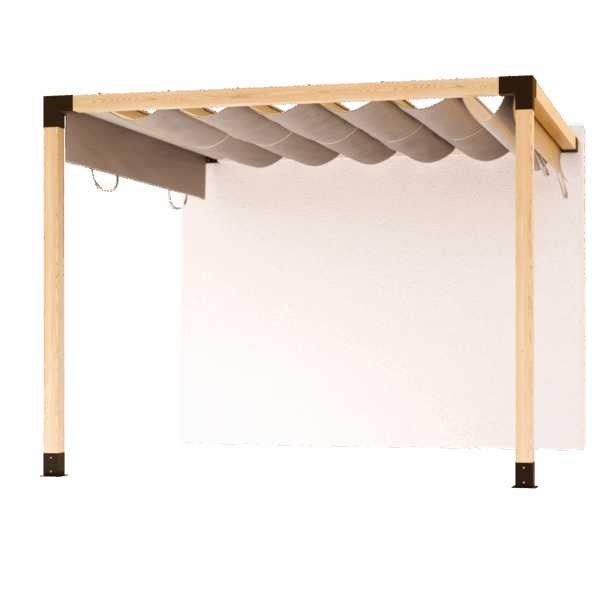 Cubierta de pérgola con conexión a pared y techo corredizo de tela 1