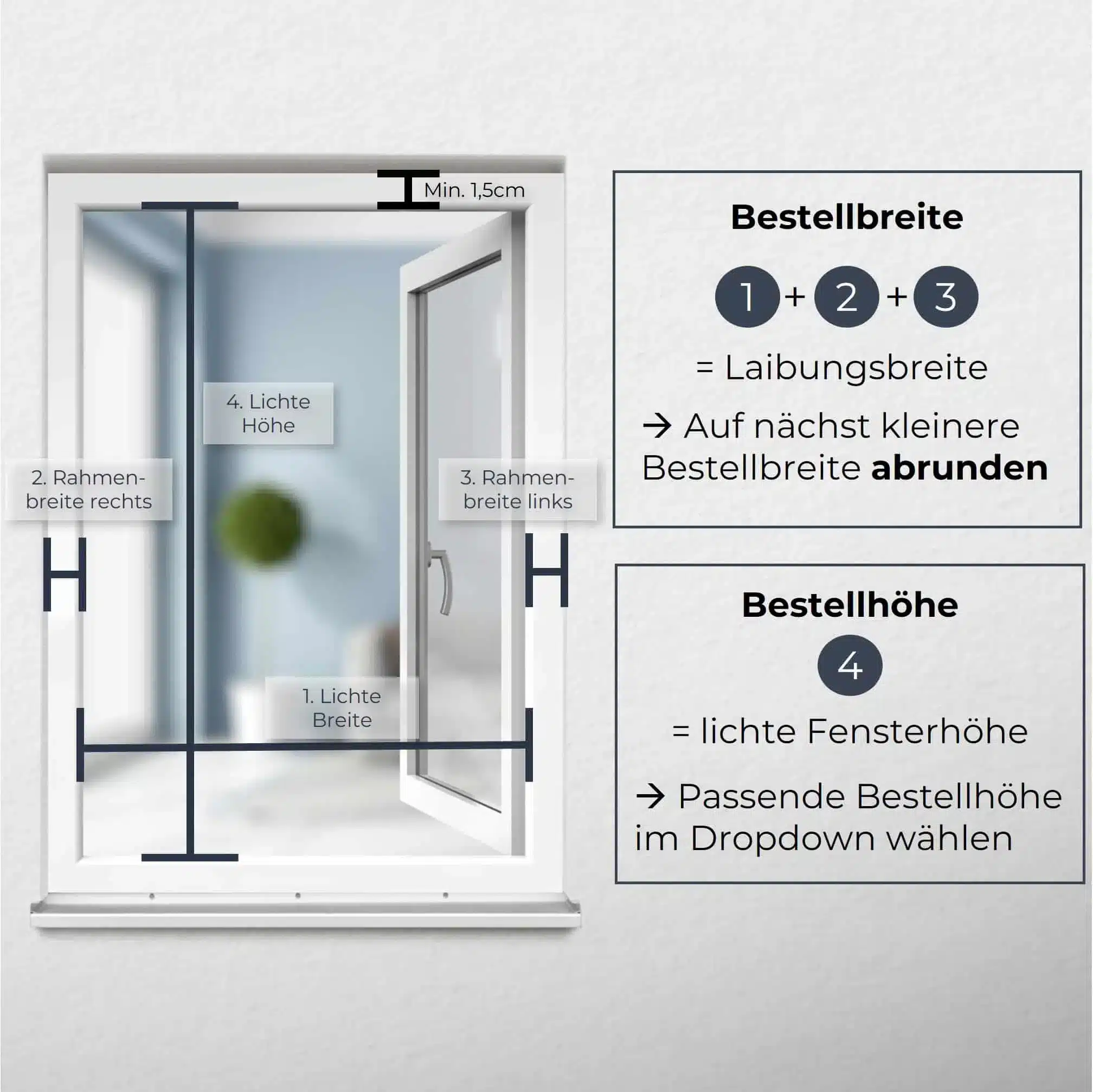 Medición de ventanas para cortinas enrollables exteriores sin taladrar
