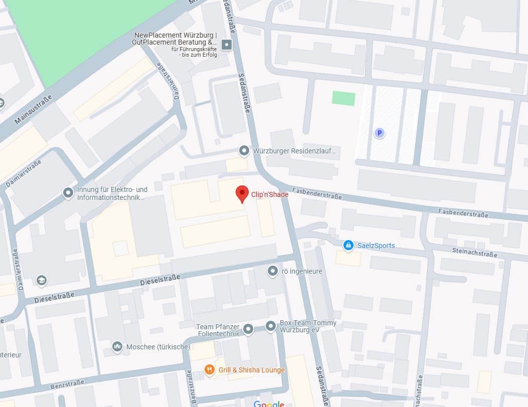 Ubicación ClipnShade Gmbh Sedanstraße 21B en 97082 Würzburg